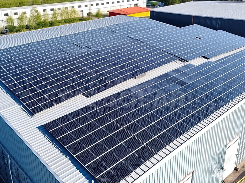 Suportes para telhados metálicos com painéis solares de 450 kW na Alemanha