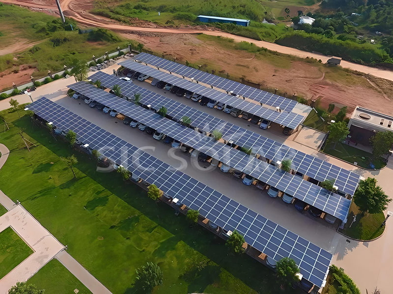Estruturas de garagem à prova d'água com painéis solares de alumínio de 300 kW no Chile